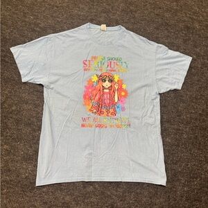 Fruit of the Loom Womens T-Shirt - Light Blue with Colorful Graphic